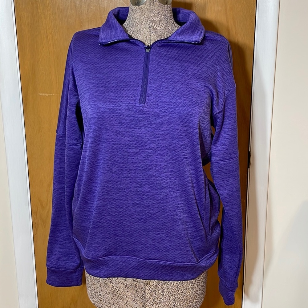 Adidas Womens Medium Heathered Purple 1/4 Zip Athletic Pullover with Pockets